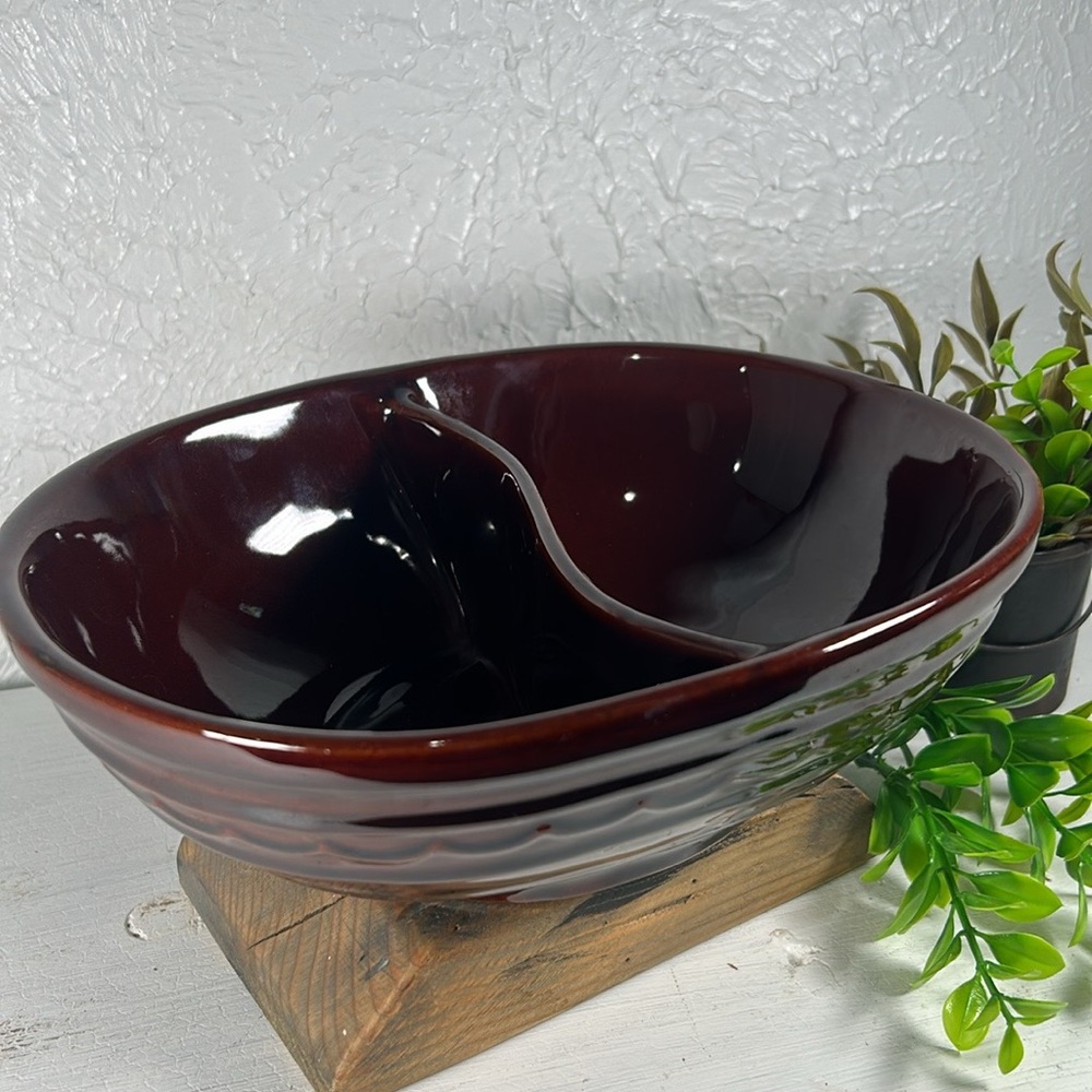 Marcrest Daisy Dot Divided Stoneware Serving Dish Bowl VTG Farmhouse Country
